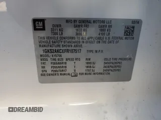 2015 GMC Yukon SLE with VIN 1GKS2AKCXFR107517, listed as a Copart auction lot 76950354 with Not Provided miles and Salvage Title. Bid and sale history available at carsss.com. Image 13.