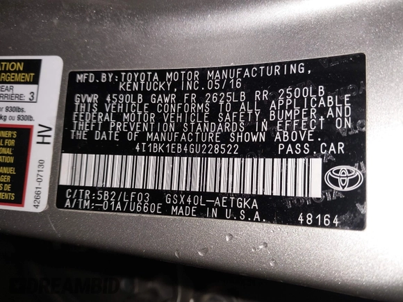 2016 Toyota Avalon Limited with VIN 4T1BK1EB4GU228522, listed as a IAAI auction lot 41340182 with 105,603 mi miles and . Bid and sale history available at carsss.com. Image 9.