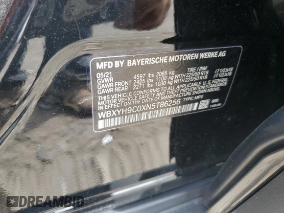 2022 BMW X2 sDrive28i with VIN WBXYH9C0XN5T86256, listed as a Copart auction lot 74173554 with 35,658 mi miles and Salvage Title. Bid and sale history available at carsss.com. Image 13.
