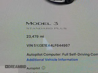 2020 Tesla Model 3 Standard Range Plus with VIN 5YJ3E1EA4LF644967, listed as a IAAI auction lot 41745984 with 23,479 mi miles and . Bid and sale history available at DreamBid. Image 16.
