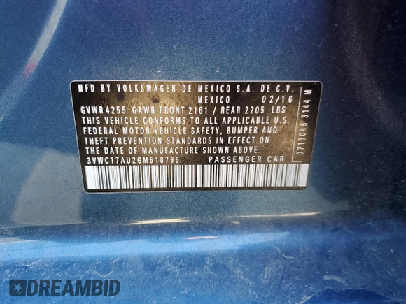 2016 Volkswagen Golf SportWagen TSI S with VIN 3VWC17AU2GM518796, listed as a Copart auction lot 75285994 with 83,535 mi miles and Salvage Title. Bid and sale history available at carsss.com. Image 12.