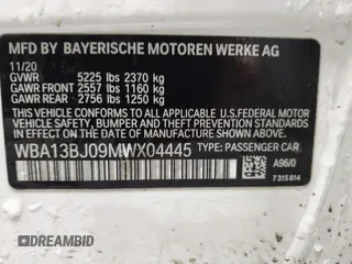 2021 BMW 5 Series 530i xDrive with VIN WBA13BJ09MWX04445, listed as a IAAI auction lot 41461330 with 40,329 mi miles and . Bid and sale history available at carsss.com. Image 9.