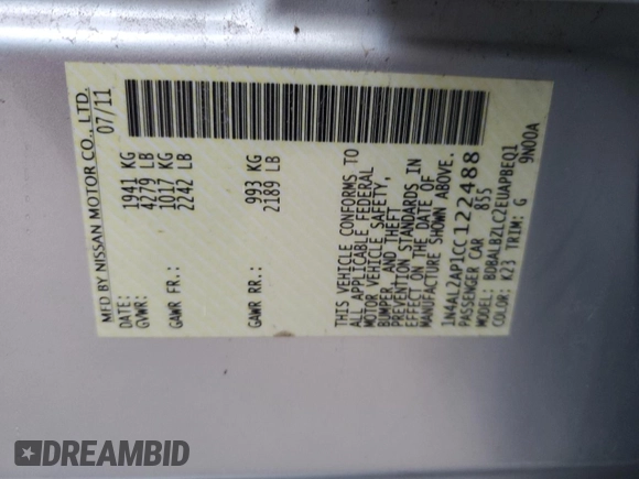 2012 Nissan Altima 2.5 S with VIN 1N4AL2AP1CC122488, listed as a Copart auction lot 82988524 with 142,439 mi miles and Clean Title. Bid and sale history available at carsss.com. Image 12.