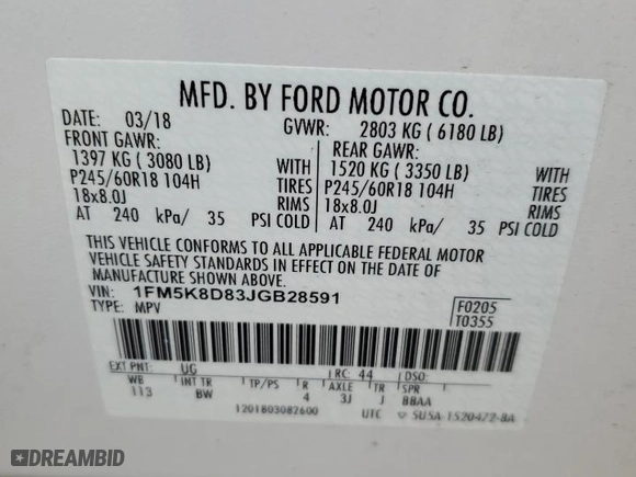 2018 Ford Explorer XLT with VIN 1FM5K8D83JGB28591, listed as a Copart auction lot 52923045 with 57,292 mi miles and Salvage Title. Bid and sale history available at carsss.com. Image 16.
