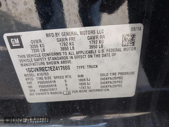 2014 Chevrolet Silverado 1500 LT with VIN 1GCVKREC7EZ417660, listed as a IAAI auction lot 41993599 with 137,025 mi miles and . Bid and sale history available at DreamBid. Image 9.