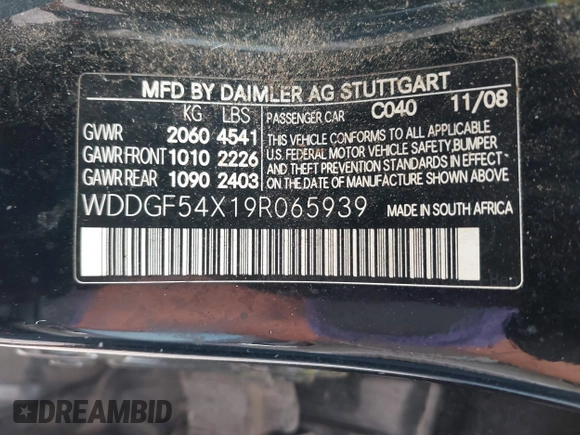 2009 Mercedes-Benz C 300 Sport with VIN WDDGF54X19R065939, listed as a IAAI auction lot 42193120 with 197,331 mi miles and . Bid and sale history available at DreamBid. Image 9.