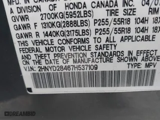 2007 Acura MDX Tech/Entertainment Pkg with VIN 2HNYD28467H537109, listed as a IAAI auction lot 41700179 with 149,069 mi miles. Bid and sale history available at carsss.com. Image 9.