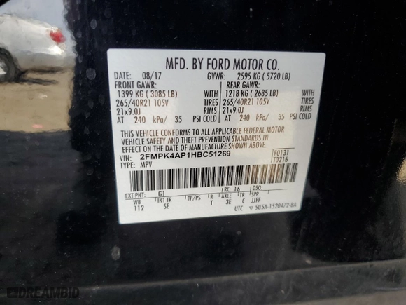 2017 Ford Edge Sport with VIN 2FMPK4AP1HBC51269, listed as a Copart auction lot 49768545 with 73,879 mi miles and Salvage Title. Bid and sale history available at carsss.com. Image 12.