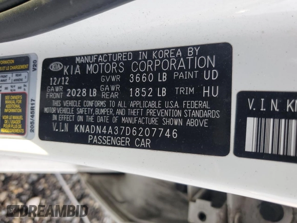 2013 Kia Rio EX with VIN KNADN4A37D6207746, listed as a Copart auction lot 64828395 with 170,747 mi miles and Clean title. Bid and sale history available at DreamBid. Image 12.