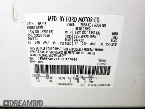2018 Ford Explorer Sport z VIN 1FM5K8GT1JGB77644, wystawiony jako Copart lot #59732595 z przebiegiem 118 210 mil mil oraz Szkoda całkowita • Salvage title. Historia ofert i sprzedaży dostępna na DreamBid. Obrazek 14.