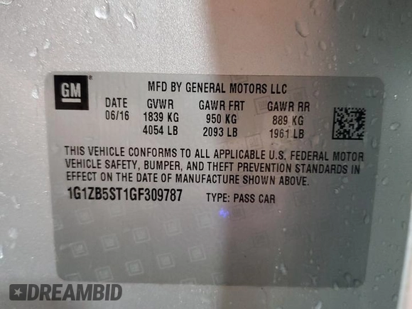 2016 Chevrolet Malibu LS with VIN 1G1ZB5ST1GF309787, listed as a Copart auction lot 60612795 with 109,157 mi miles and Salvage title. Bid and sale history available at DreamBid. Image 12.