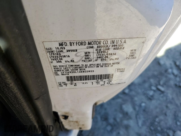 2004 Ford Super Duty F-250 XL with VIN 1FTNX20L14EB23953, listed as a Copart auction lot 75155324 with 140,379 mi miles and Salvage Title. Bid and sale history available at carsss.com. Image 12.