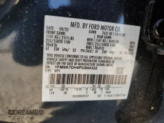 2023 Ford Explorer XLT с VIN 1FMSK7DH4PGB66322, выставлен на аукционе Copart как лот 47041905 с пробегом 9 102 миль миль и Списание • Salvage title. История ставок и продаж доступна на DreamBid. Изображение 15.