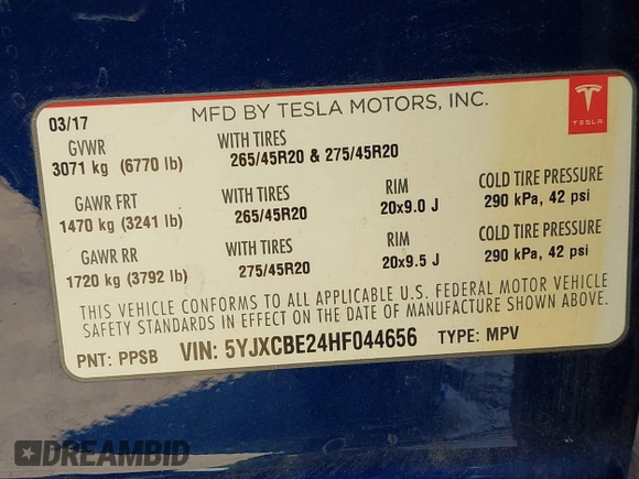 2017 Tesla Model X 90D z VIN 5YJXCBE24HF044656, wystawiony jako IAAI lot #40054420 z przebiegiem 137 621 mil mil oraz . Historia ofert i sprzedaży dostępna na DreamBid. Obrazek 9.