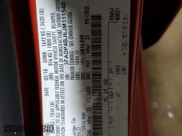 2018 Ford Fiesta SE z VIN 3FADP4BJ6JM111540, wystawiony jako Copart lot #55942855 z przebiegiem 75 121 mil mil oraz Szkoda całkowita • Salvage title. Historia ofert i sprzedaży dostępna na DreamBid. Obrazek 12.