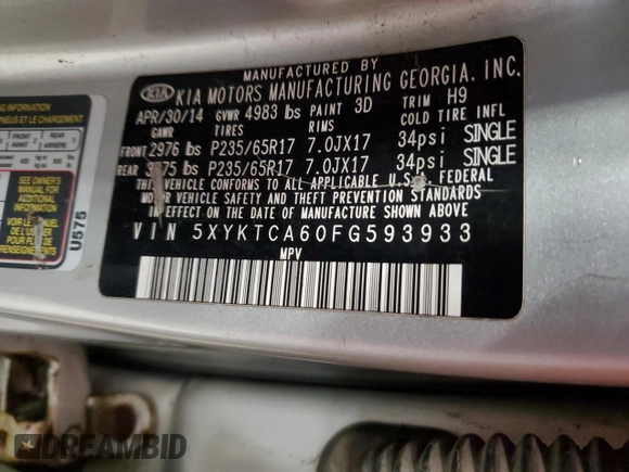 2015 Kia Sorento LX with VIN 5XYKTCA60FG593933, listed as a Copart auction lot 50610885 with 293,416 mi miles and Clean Title. Bid and sale history available at DreamBid. Image 13.