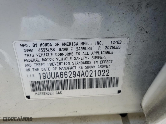 2004 Acura TL with VIN 19UUA66294A021022, listed as a Copart auction lot 44380005 with 136,126 mi miles and Clean Title. Bid and sale history available at carsss.com. Image 12.
