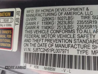 2023 Acura RDX Technology with VIN 5J8TC2H51PL007971, listed as a IAAI auction lot 42086494 with 39,615 mi miles and . Bid and sale history available at DreamBid. Image 9.