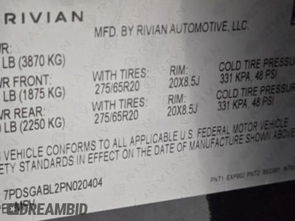2023 Rivian R1S Launch Edition with VIN 7PDSGABL2PN020404, listed as a Copart auction lot 81428984 with 128 mi miles and Clean Title. Bid and sale history available at carsss.com. Image 10.