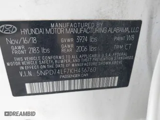 2019 Hyundai Elantra SE with VIN 5NPD74LF7KH436760, listed as a IAAI auction lot 41699865 with 90,045 mi miles. Bid and sale history available at carsss.com. Image 9.