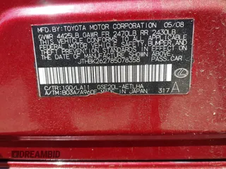 2008 Lexus IS 250 z VIN JTHBK262785078358, wystawiony jako IAAI lot #42059601 z przebiegiem 193 641 mil mil oraz . Historia ofert i sprzedaży dostępna na DreamBid. Obrazek 9.
