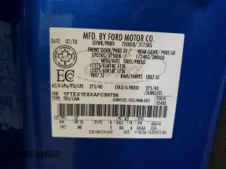 2010 Ford F-150 XL с VIN 1FTEX1E8XAFC99758, выставлен на аукционе Copart как лот 60532895 с пробегом 278 106 миль миль и Чистый • Clean title. История ставок и продаж доступна на DreamBid. Изображение 12.