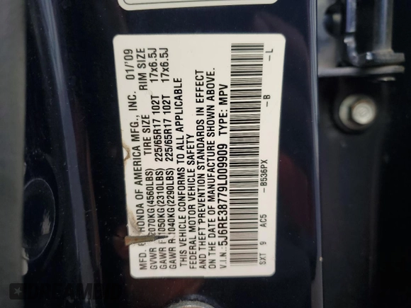 2009 Honda CR-V EX-L with VIN 5J6RE38779L009909, listed as a Copart auction lot 54349825 with 142,693 mi miles and Salvage Title. Bid and sale history available at carsss.com. Image 13.