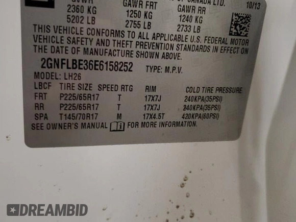 2014 Chevrolet Equinox LT with VIN 2GNFLBE36E6158252, listed as a Copart auction lot 86975064 with 148,050 mi miles and Salvage Title. Bid and sale history available at carsss.com. Image 15.