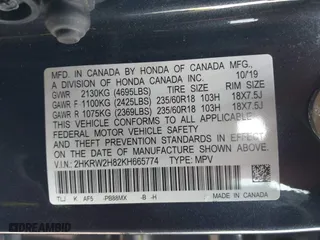 2019 Honda CR-V EX-L with VIN 2HKRW2H82KH665774, listed as a IAAI auction lot 41287840 with 33,099 mi miles. Bid and sale history available at carsss.com. Image 9.