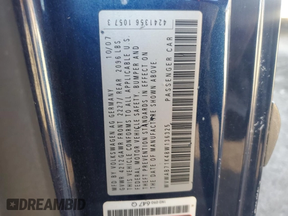 2008 Volkswagen Rabbit S с VIN WVWAB71K48W136325, выставлен на аукционе Copart как лот 82622124 с пробегом 129 104 миль миль и Списание • Salvage title. История ставок и продаж доступна на DreamBid. Изображение 12.
