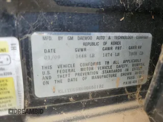 2009 Chevrolet Aveo 1LT z VIN KL1TD66E69B650192, wystawiony jako Copart lot #44943995 z przebiegiem 102 373 mil mil oraz Szkoda całkowita • Salvage title. Historia ofert i sprzedaży dostępna na DreamBid. Obrazek 12.