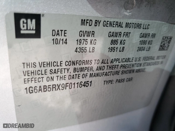 2015 Cadillac ATS Sedan Luxury RWD with VIN 1G6AB5RX9F0116451, listed as a Copart auction lot 44731415 with 74934 miles and Salvage Title. Bid and sale history available at carsss.com. Image 13.