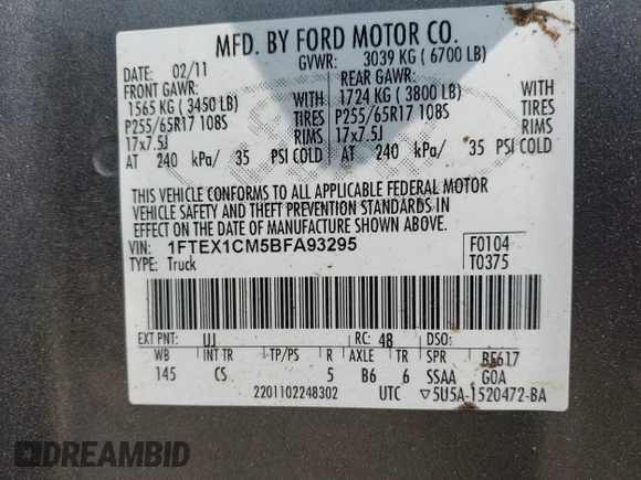 2011 Ford F-150 XL с VIN 1FTEX1CM5BFA93295, выставлен на аукционе IAAI как лот 42483393 с пробегом 116 863 миль миль и . История ставок и продаж доступна на DreamBid. Изображение 9.
