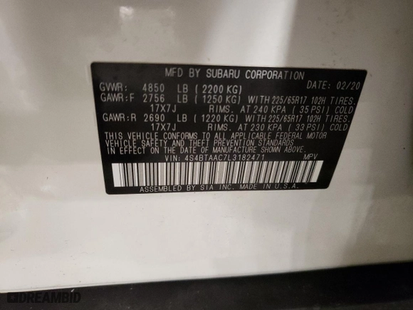 2020 Subaru Outback with VIN 4S4BTAAC7L3182471, listed as a Copart auction lot 88165525 with 42,511 mi miles and Salvage Title. Bid and sale history available at carsss.com. Image 15.