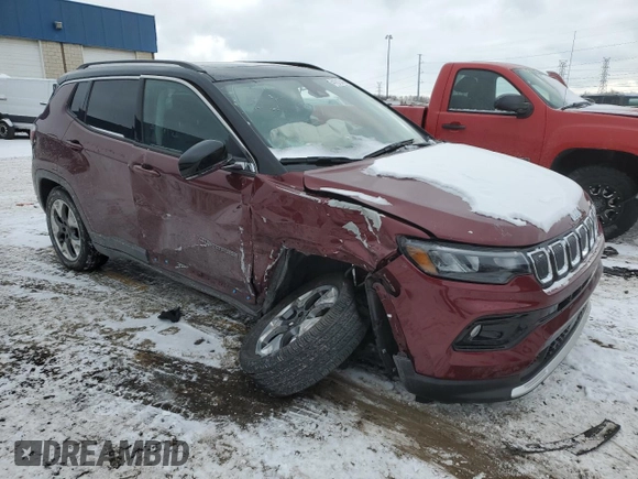 2022 Jeep Compass (RED) Edition with VIN 3C4NJDCB9NT129923, listed as a Copart auction lot 41813445 with 8,340 mi miles and Salvage title. Bid and sale history available at DreamBid. Image 4.