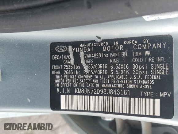 2008 Hyundai Tucson SE with VIN KM8JN72D98U843161, listed as a Copart auction lot 71192824 with 142,822 mi miles and Salvage Title. Bid and sale history available at carsss.com. Image 14.