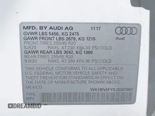 2018 Audi Q5 Premium Plus with VIN WA1BNAFYXJ2097883, listed as a IAAI auction lot 41890804 with 44,220 mi miles. Bid and sale history available at carsss.com. Image 9.