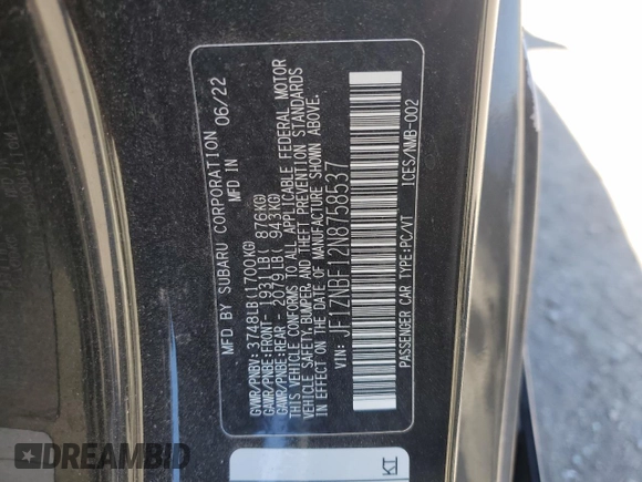 2022 Toyota 86 Premium with VIN JF1ZNBF12N8758537, listed as a Copart auction lot 50018715 with 43,257 mi miles and Salvage Title. Bid and sale history available at DreamBid. Image 14.
