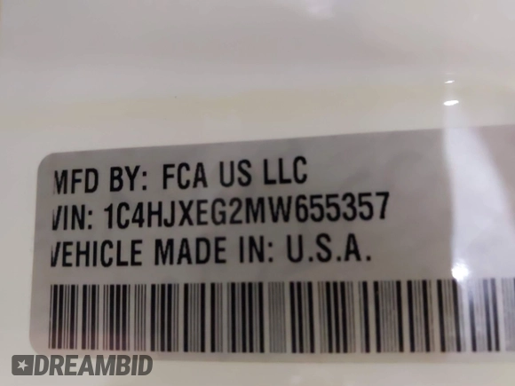 2021 Jeep Wrangler Unlimited Sahara with VIN 1C4HJXEG2MW655357, listed as a IAAI auction lot 41724695 with 37,644 mi miles and . Bid and sale history available at DreamBid. Image 9.