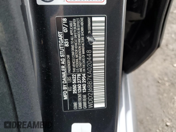 2019 Mercedes-Benz CLS with VIN WDD2J6BB7KA020448, listed as a Copart auction lot 47607135 with 52,212 mi miles and Salvage Title. Bid and sale history available at carsss.com. Image 12.