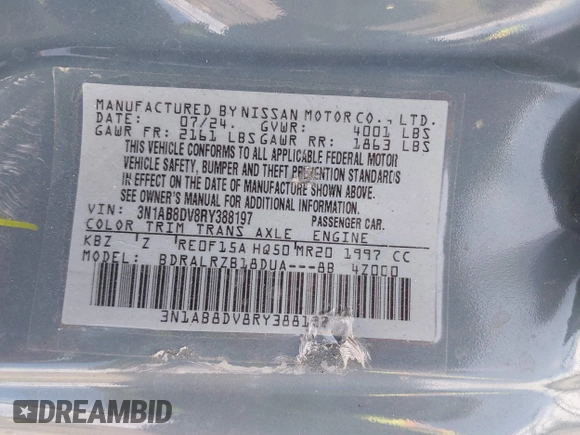 2024 Nissan Sentra SR with VIN 3N1AB8DV8RY388197, listed as a IAAI auction lot 42227247 with 8,928 mi miles and . Bid and sale history available at DreamBid. Image 9.
