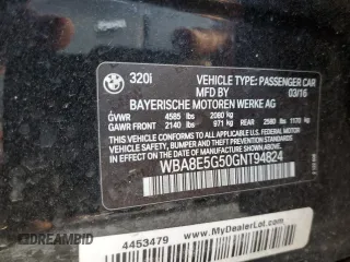 2016 BMW 3 Series 320i xDrive with VIN WBA8E5G50GNT94824, listed as a Copart auction lot 48021425 with 126,266 mi miles and Salvage Title. Bid and sale history available at carsss.com. Image 12.