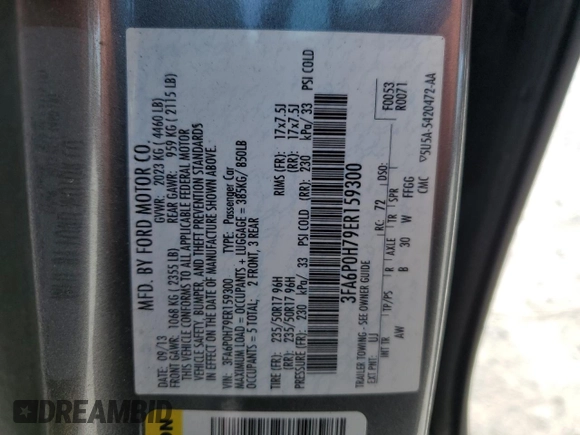 2014 Ford Fusion SE with VIN 3FA6P0H79ER159300, listed as a Copart auction lot 51700165 with 218,242 mi miles and Clean Title. Bid and sale history available at DreamBid. Image 14.
