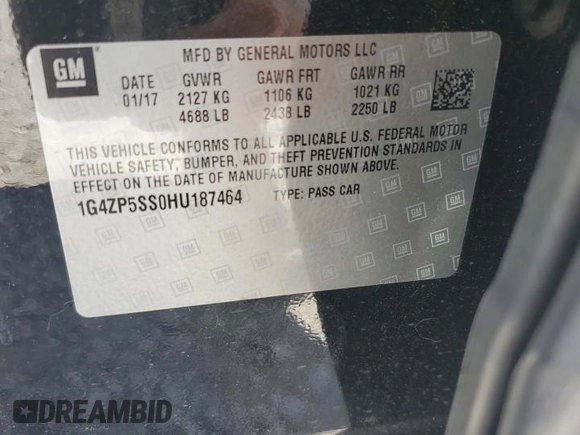 2017 Buick LaCrosse Essence with VIN 1G4ZP5SS0HU187464, listed as a Copart auction lot 58582484 with 39,447 mi miles and Salvage Title. Bid and sale history available at DreamBid. Image 12.