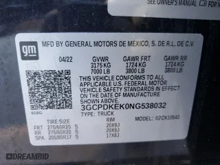 2022 Chevrolet Silverado 1500 LT with VIN 3GCPDKEK0NG538032, listed as a Copart auction lot 87750025 with 12,980 mi miles and Salvage Title. Bid and sale history available at carsss.com. Image 12.