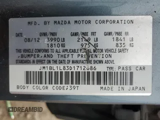 2013 Mazda 3 i Touring with VIN JM1BL1L83D1712686, listed as a Copart auction lot 46479425 with 188,740 mi miles and Salvage title. Bid and sale history available at DreamBid. Image 15.