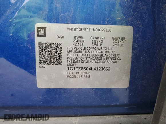 2020 Chevrolet Bolt EV Premier with VIN 1G1FZ6S04L4123662, listed as a Copart auction lot 43017423 with 42,121 mi miles. Bid and sale history available at carsss.com. Image 14.