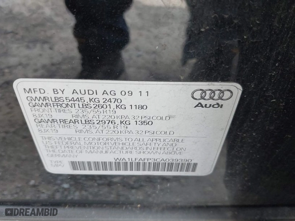 2012 Audi Q5 2.0T Premium Plus with VIN WA1LFAFP3CA039390, listed as a IAAI auction lot 41863189 with 147,788 mi miles. Bid and sale history available at carsss.com. Image 9.