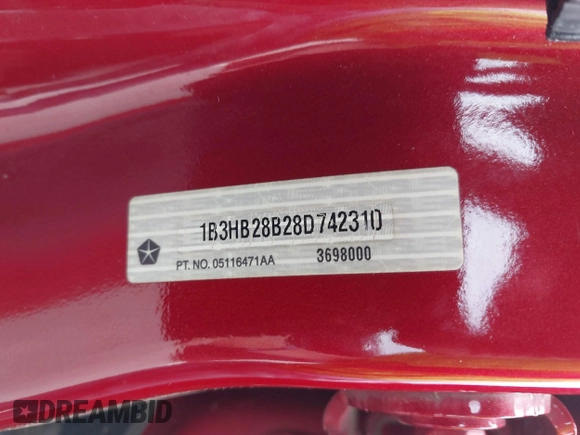 2008 Dodge Caliber SE with VIN 1B3HB28B28D742310, listed as a IAAI auction lot 42164976 with 83,561 mi miles. Bid and sale history available at carsss.com. Image 9.
