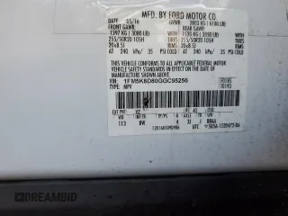 2016 Ford Explorer XLT with VIN 1FM5K8D80GGC95256, listed as a Copart auction lot 44363225 with 105,502 mi miles and Salvage Title. Bid and sale history available at carsss.com. Image 15.
